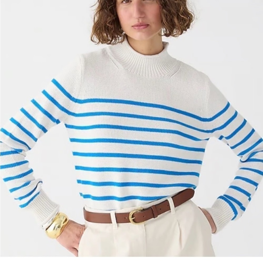 J. Crew Rollneck Blue and White Striped Sweater